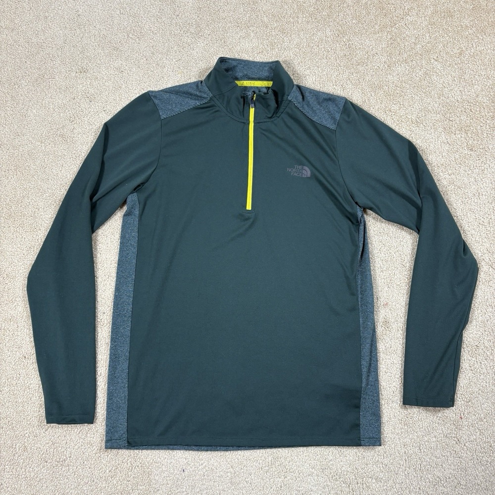 The North Face Small Long Sleeve Quarter Zip FlashDry XD Green Stripe Shirt Mens